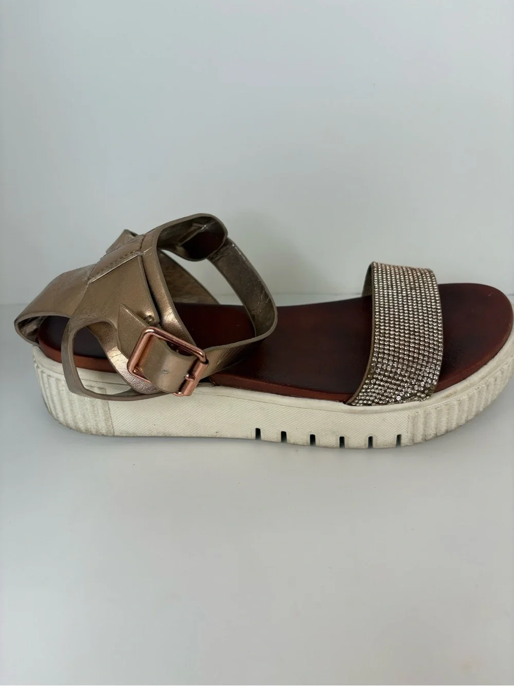 Women's Sparkle Ankle-Strap Platform Sandals in Rose Gold